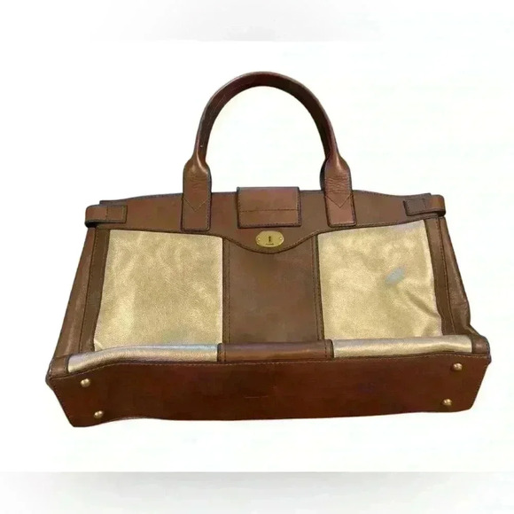 FOSSIL Vintage Reissue Brown Leather Shimmer Rose Gold XL Weekender Duffle Bag - Picture 6 of 12